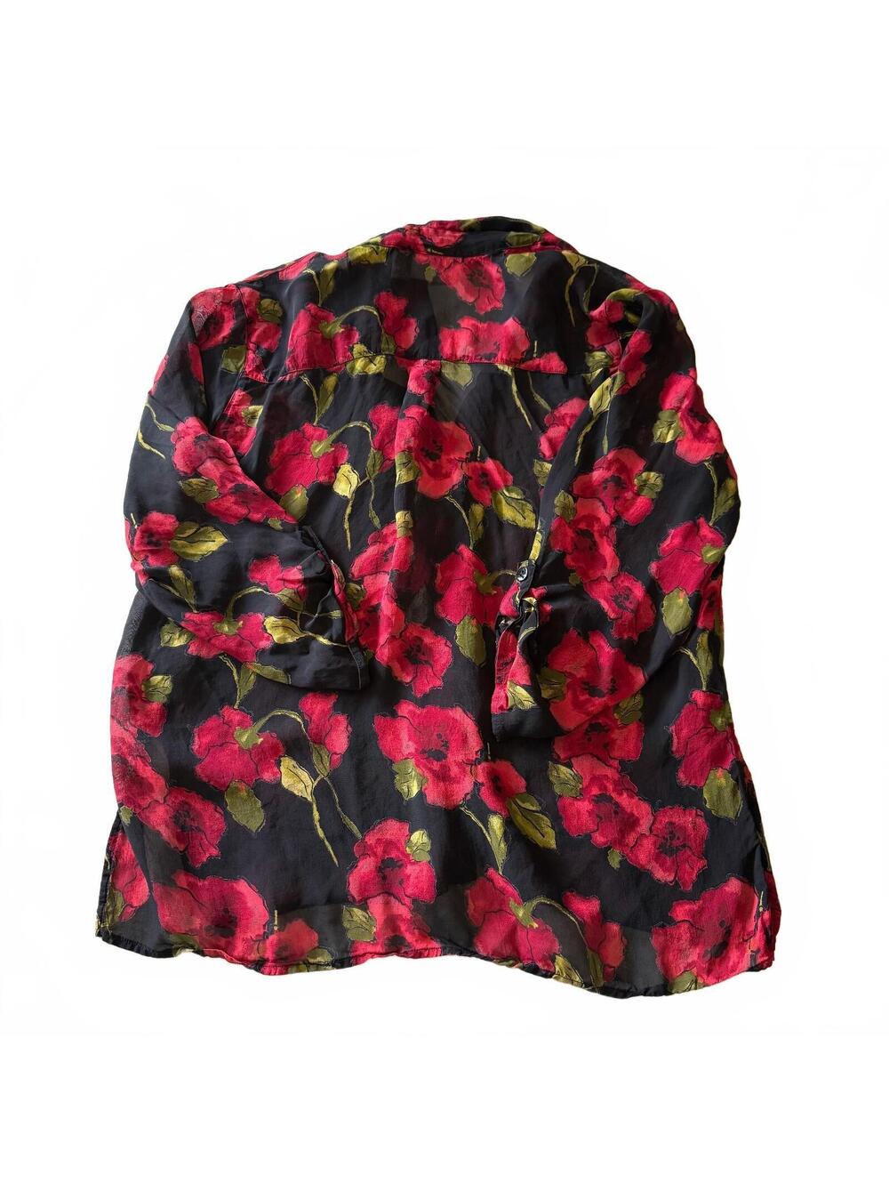 Vintage Chico's Red Floral Whimsical Sheer Button-Up Fall Layering Cottagecore - Picture 5 of 5